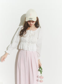 レースアップリボンブラウス