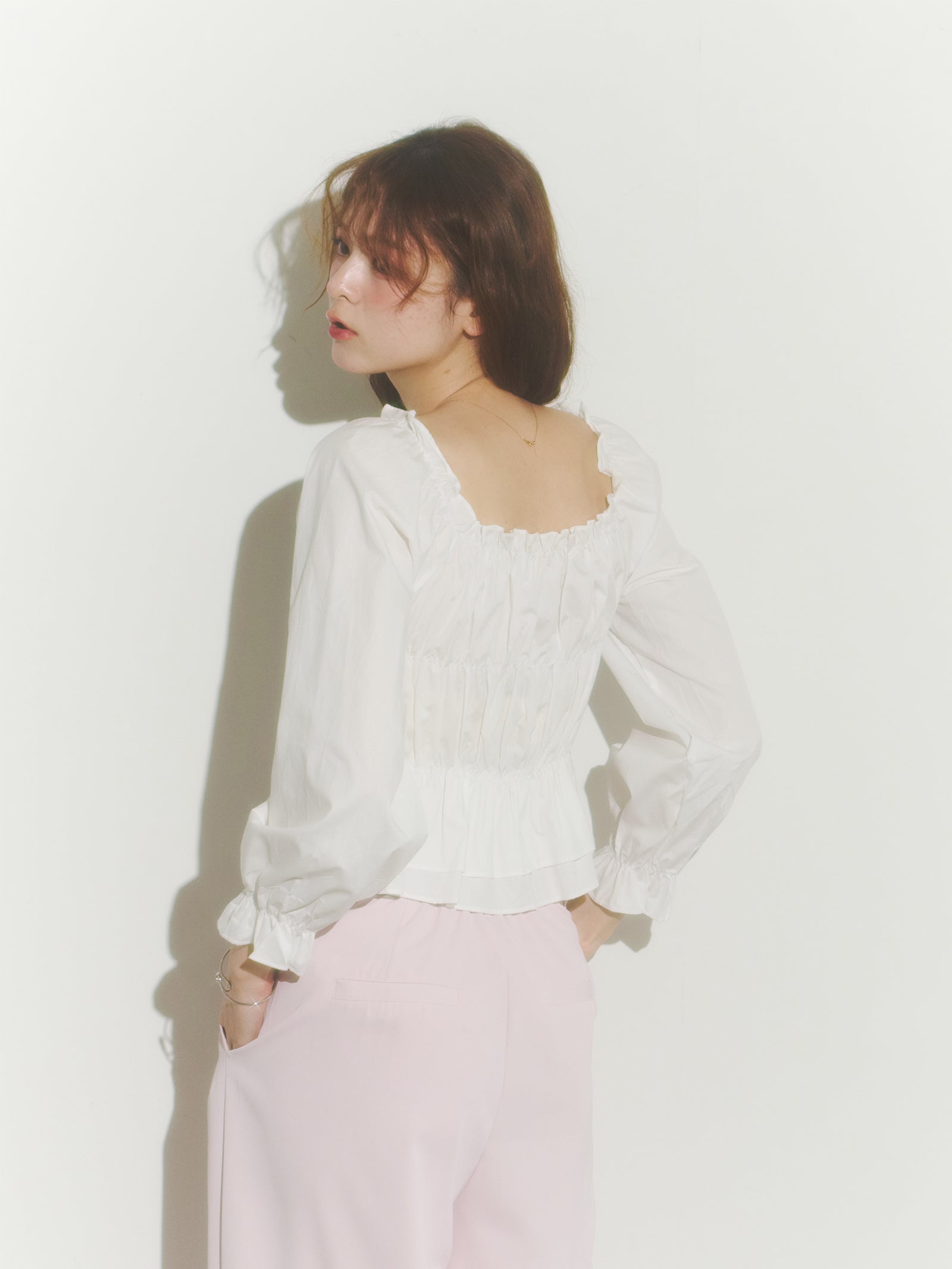 レースアップリボンブラウス