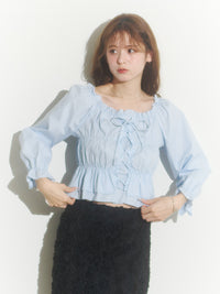 レースアップリボンブラウス