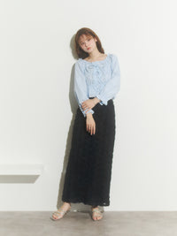 レースアップリボンブラウス