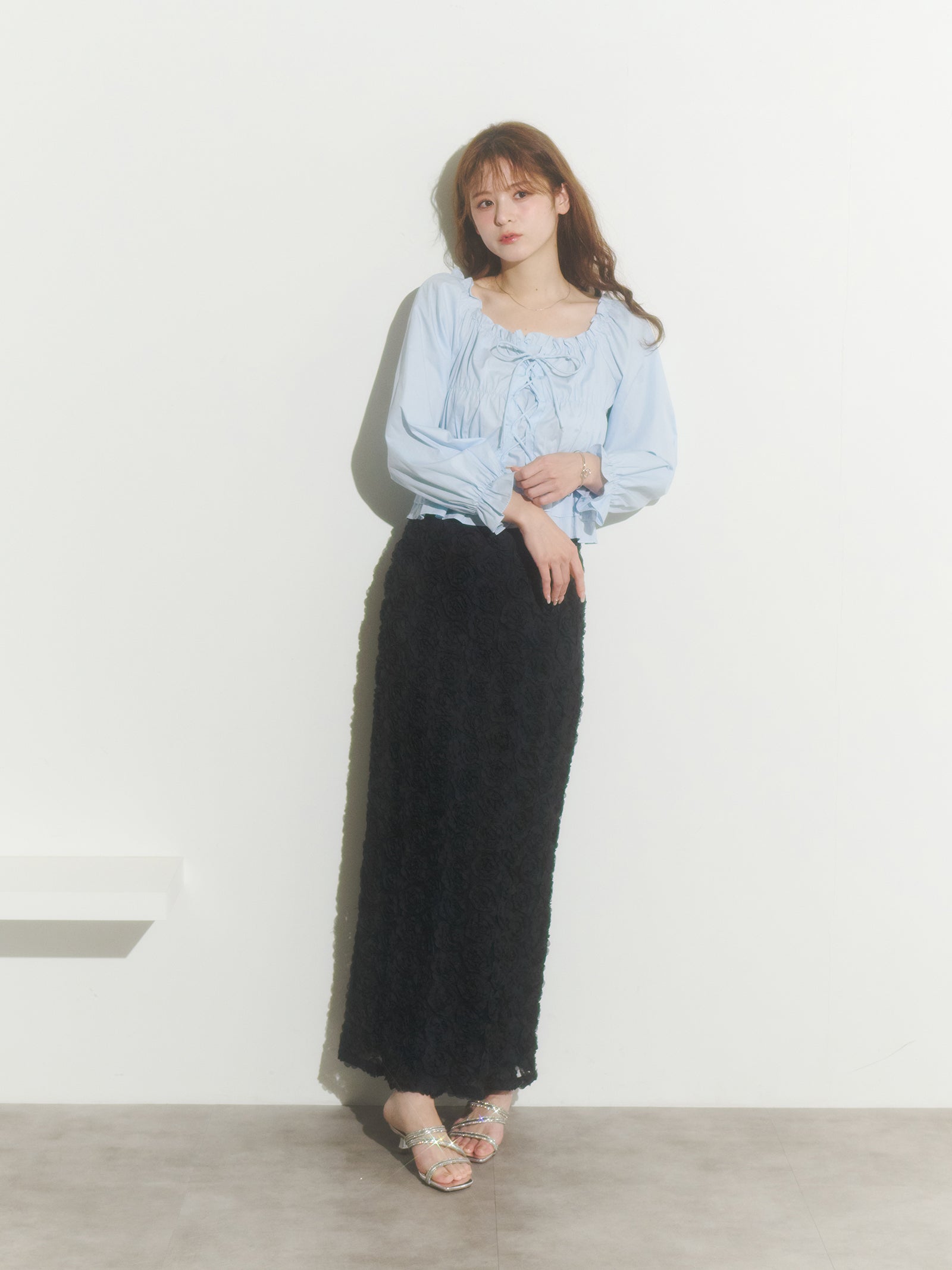 レースアップリボンブラウス