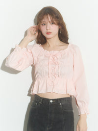 レースアップリボンブラウス