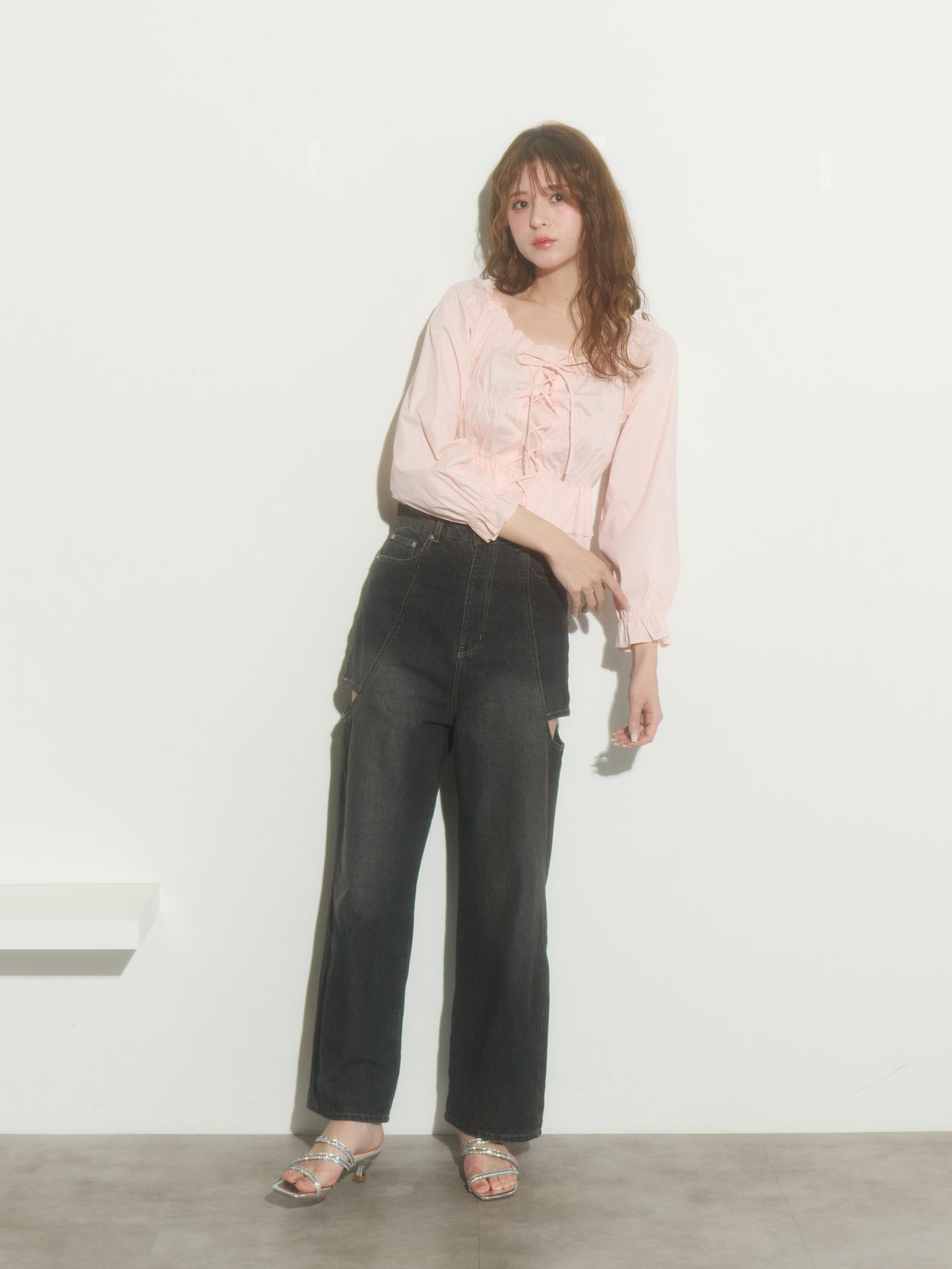 レースアップリボンブラウス