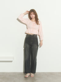 レースアップリボンブラウス