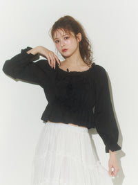 レースアップリボンブラウス