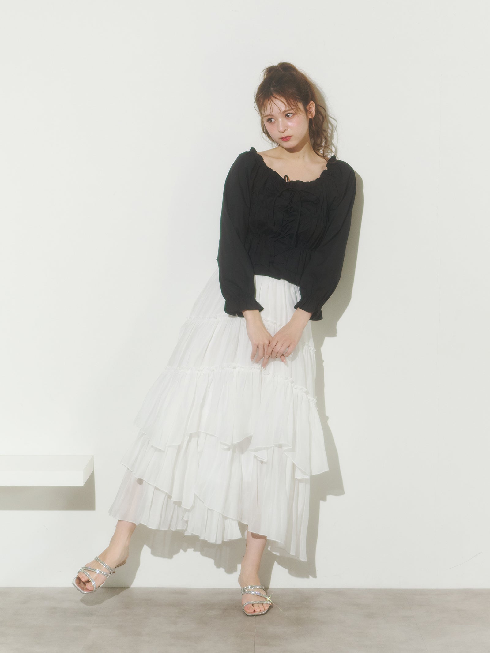 レースアップリボンブラウス