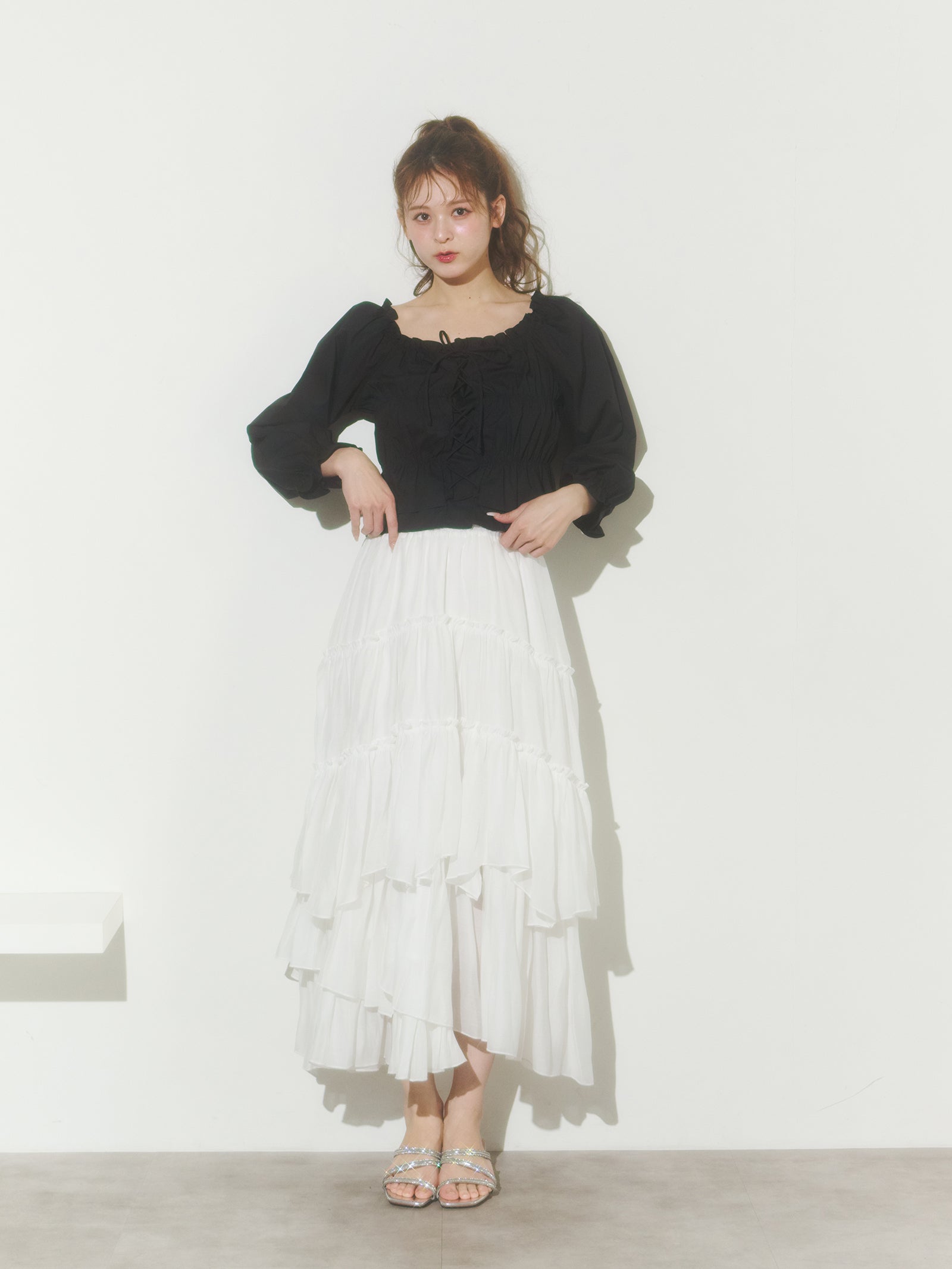 レースアップリボンブラウス