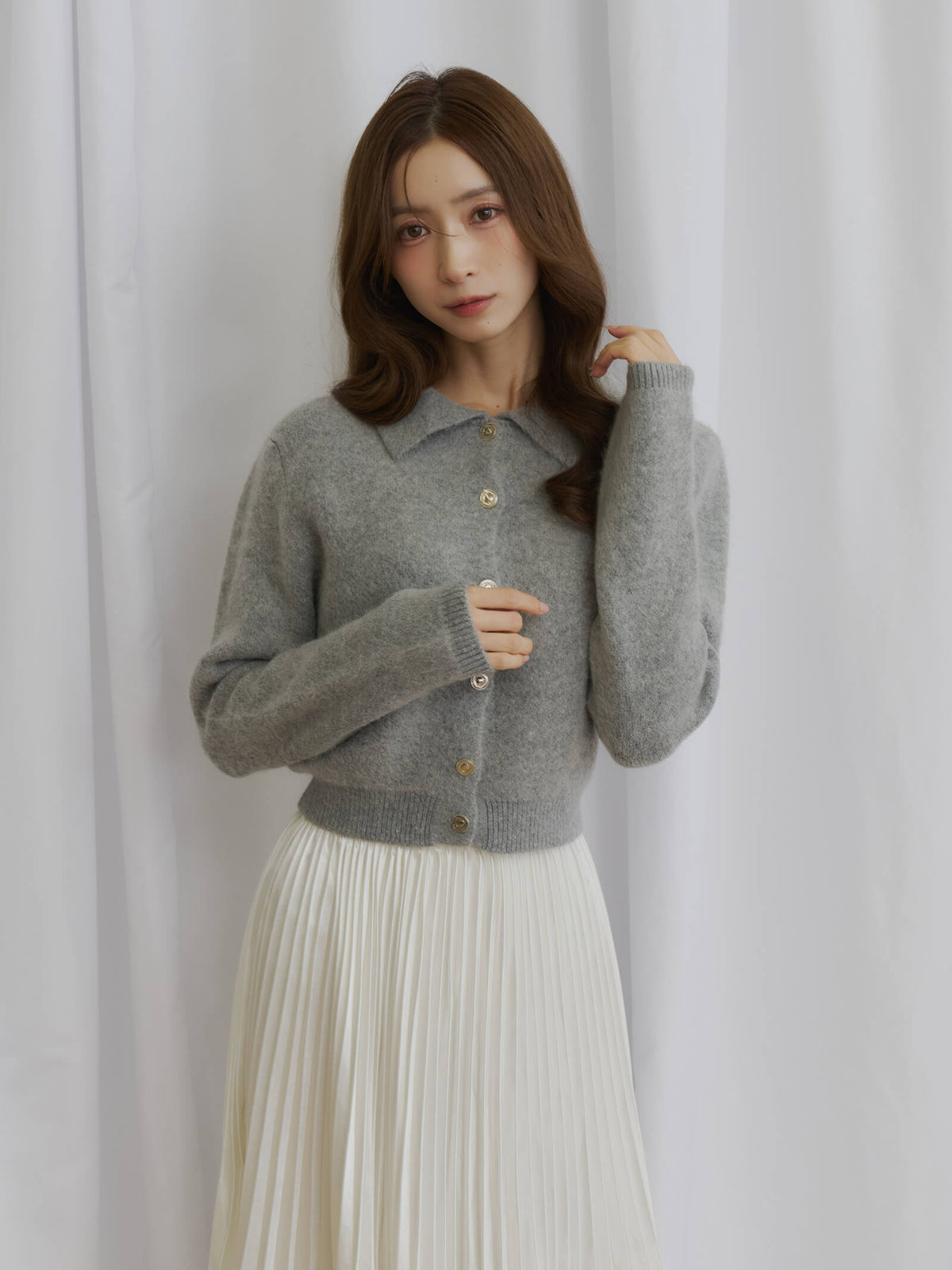 モヘアタッチボタンカーディガン［セットアップ可能］