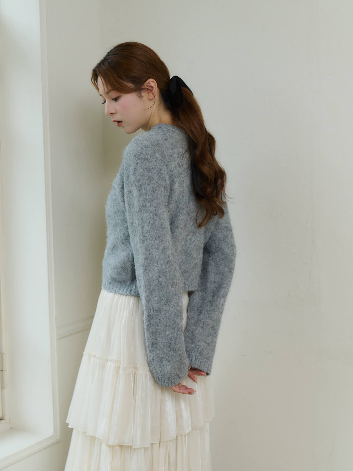 【予約】モヘアタッチクルーネックカーディガン【発送予定日 10月中旬~10月下旬】