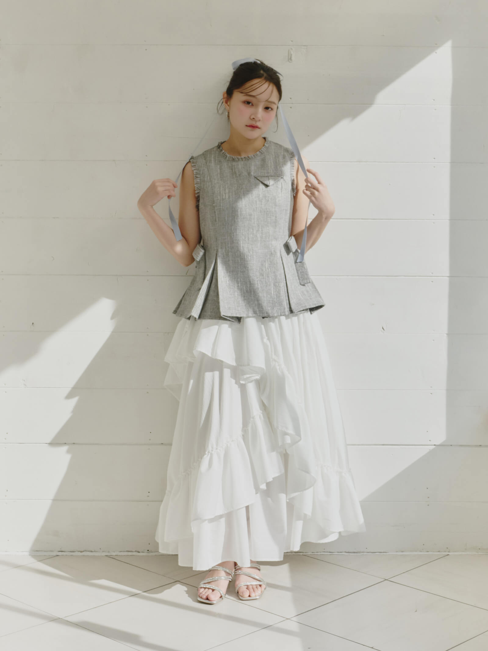 coordinate】ツイードペプラムリボントップス+ランダムフレアスカート