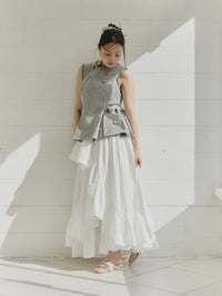 ツイードペプラムリボントップス