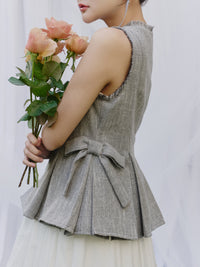 ツイードペプラムリボントップス