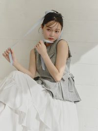 ツイードペプラムリボントップス