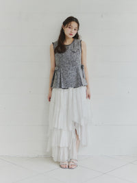 ツイードペプラムリボントップス