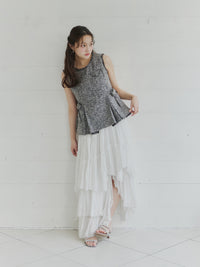 ツイードペプラムリボントップス