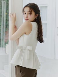 ツイードペプラムリボントップス