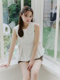 ツイードペプラムリボントップス