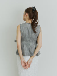 ツイードペプラムリボントップス