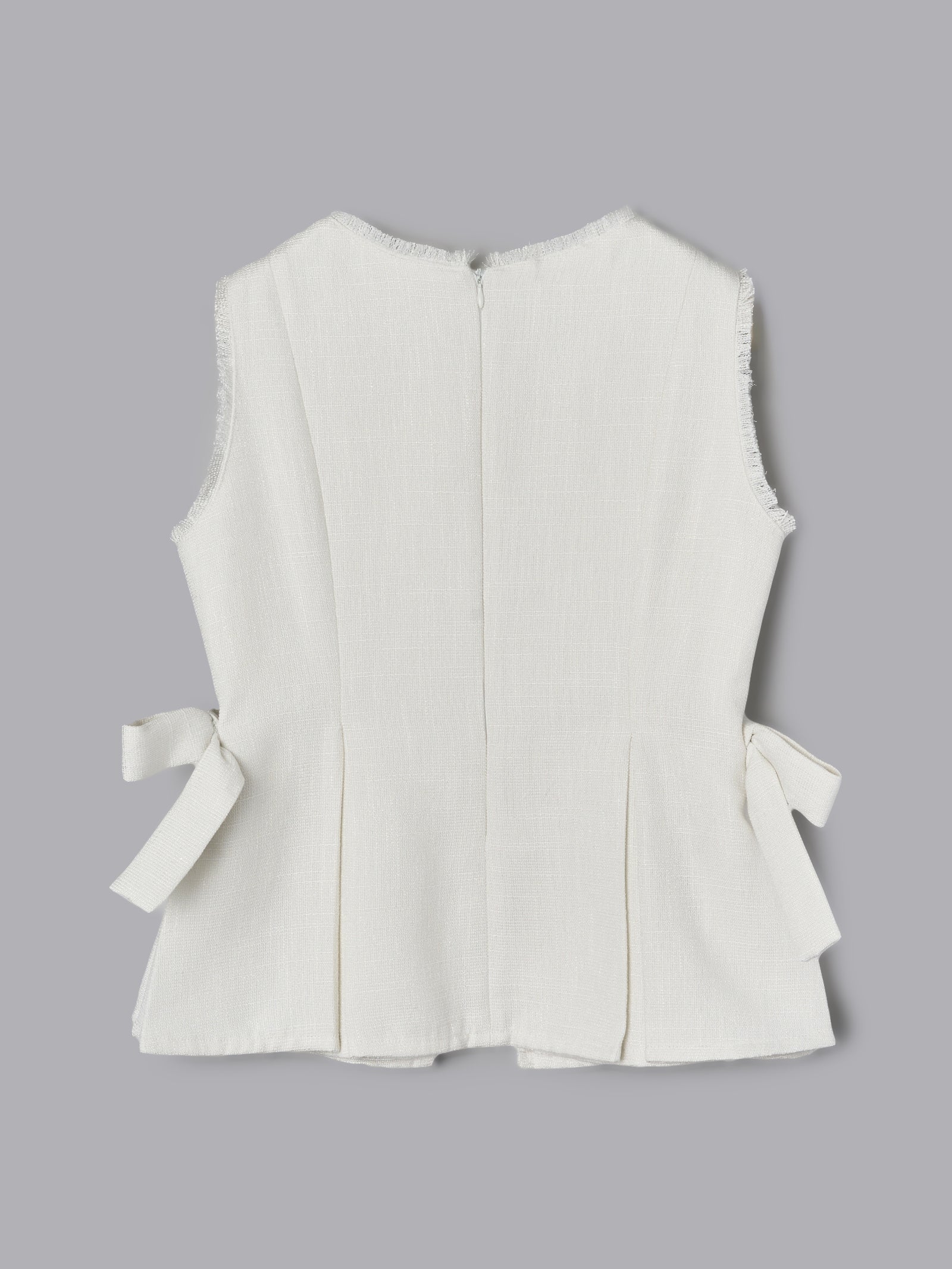 ツイードペプラムリボントップス