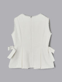 ツイードペプラムリボントップス