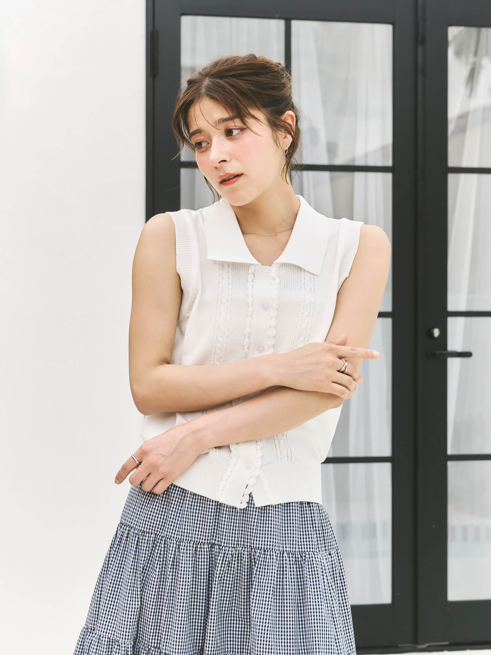 coordinate】スカラップノースリーブトップス+ティアードブロードスカート