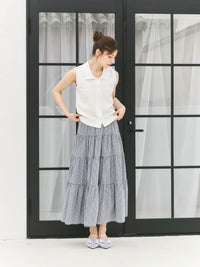 【coordinate】スカラップノースリーブトップス+ティアードブロードスカート