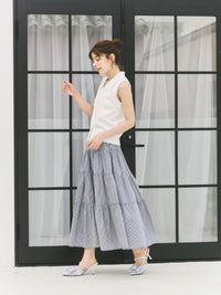【coordinate】スカラップノースリーブトップス+ティアードブロードスカート