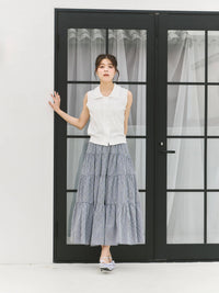 【coordinate】スカラップノースリーブトップス+ティアードブロードスカート