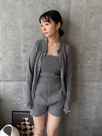 【SET_5%OFF】うるちん☆こみ×Olu【リブニットショートパンツ+リブニットカーディガン+リブニットキャミソール】3点セット