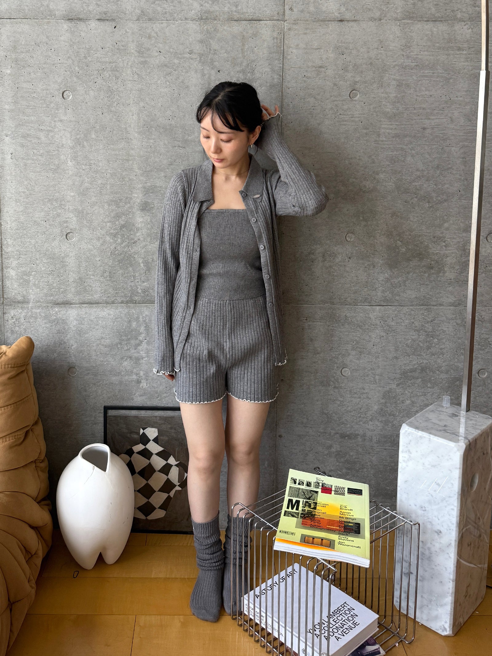 【SET_5%OFF】うるちん☆こみ×Olu【リブニットショートパンツ+リブニットカーディガン+リブニットキャミソール】3点セット