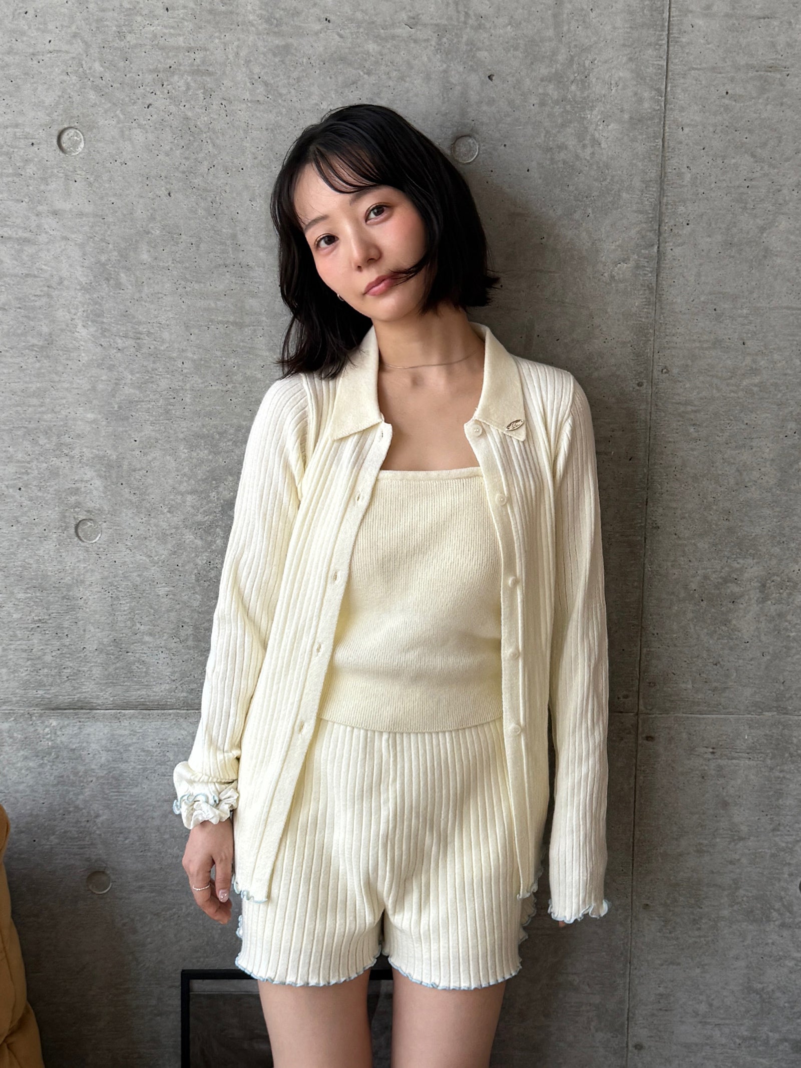 【SET_5%OFF】うるちん☆こみ×Olu【リブニットショートパンツ+リブニットカーディガン+リブニットキャミソール】3点セット