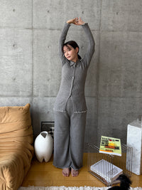 【SET_5%OFF】うるちん☆こみ×Olu【リブニットロングパンツ+リブニットカーディガン+リブニットキャミソール】3点セット