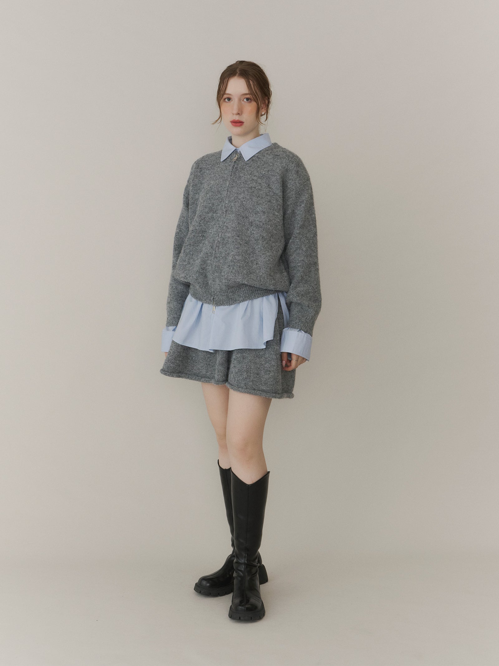 【SET_5%OFF】アルパカタッチジップニット+ショートフレアニットスカート