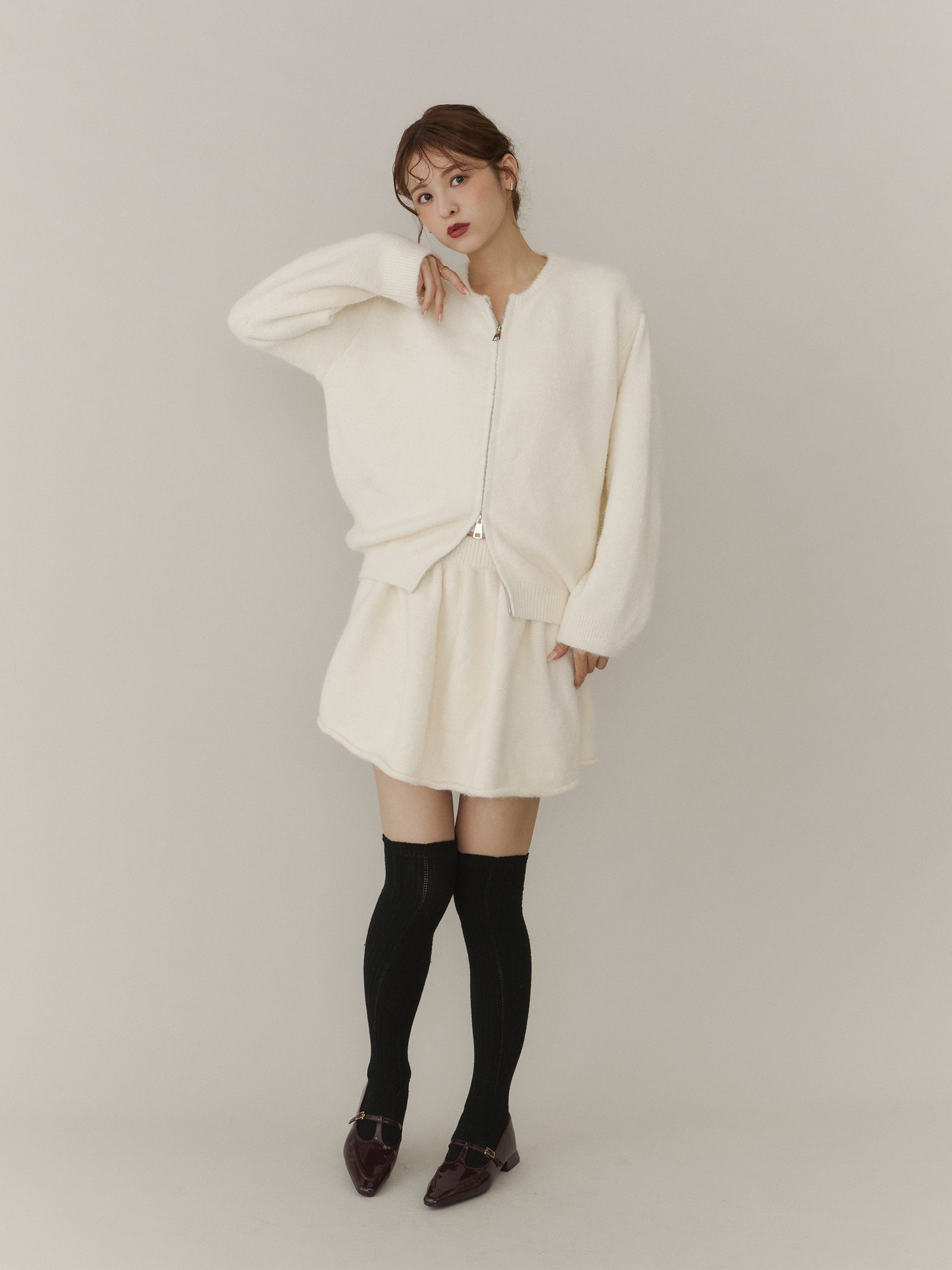 【SET_5%OFF】アルパカタッチジップニット+ショートフレアニットスカート