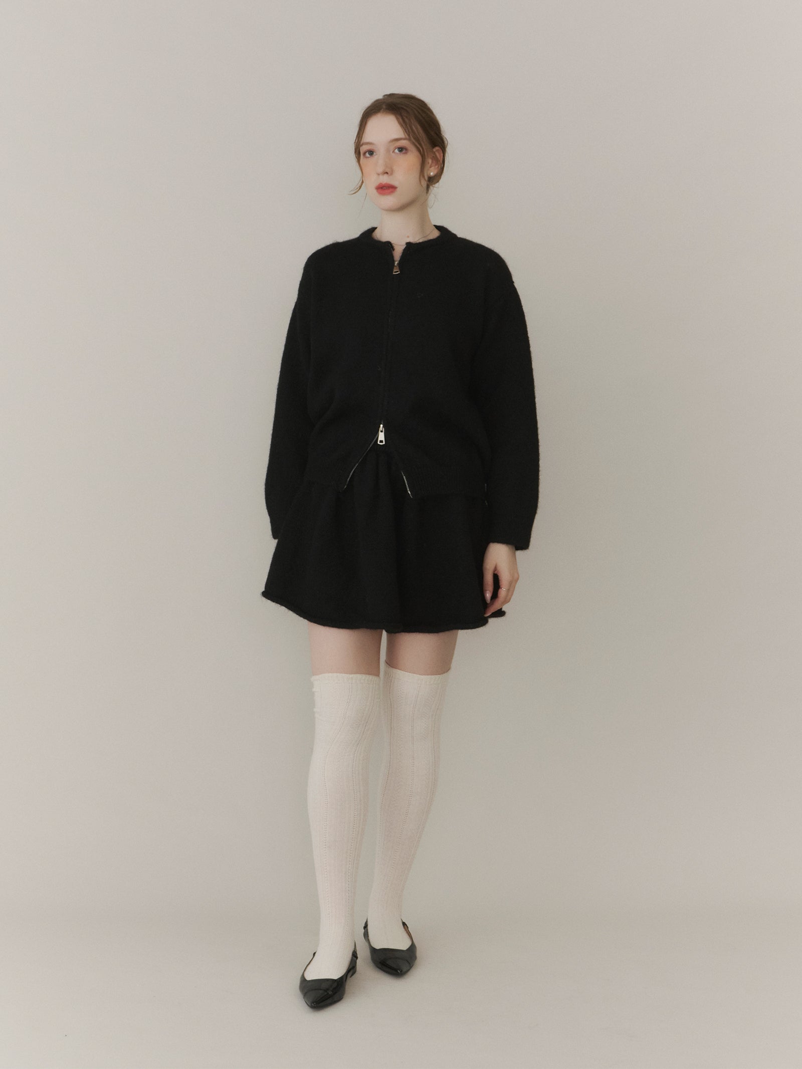 SET_5%OFF】アルパカタッチジップニット+ショートフレアニット