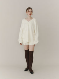 【SET_5%OFF】ブークレVネックニット+ブークレニットパンツ