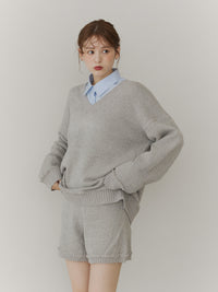 【SET_5%OFF】ブークレVネックニット+ブークレニットパンツ
