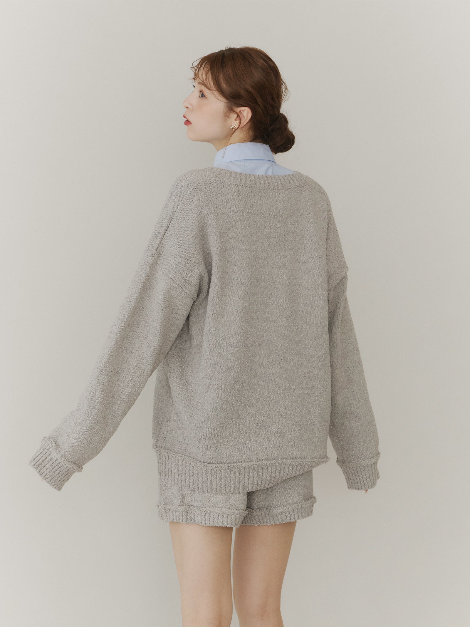 【SET_5%OFF】ブークレVネックニット+ブークレニットパンツ