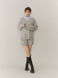 【SET_5%OFF】ブークレVネックニット+ブークレニットパンツ