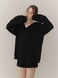 【SET_5%OFF】ブークレVネックニット+ブークレニットパンツ