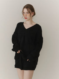 【SET_5%OFF】ブークレVネックニット+ブークレニットパンツ