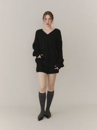 【SET_5%OFF】ブークレVネックニット+ブークレニットパンツ