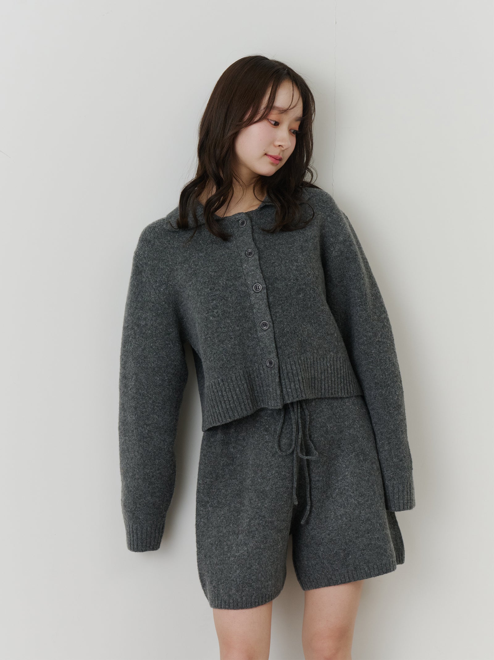 【SET_5%OFF】クロップドニットカーディガン+メランジニットショートパンツ