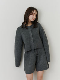 【SET_5%OFF】クロップドニットカーディガン+メランジニットショートパンツ