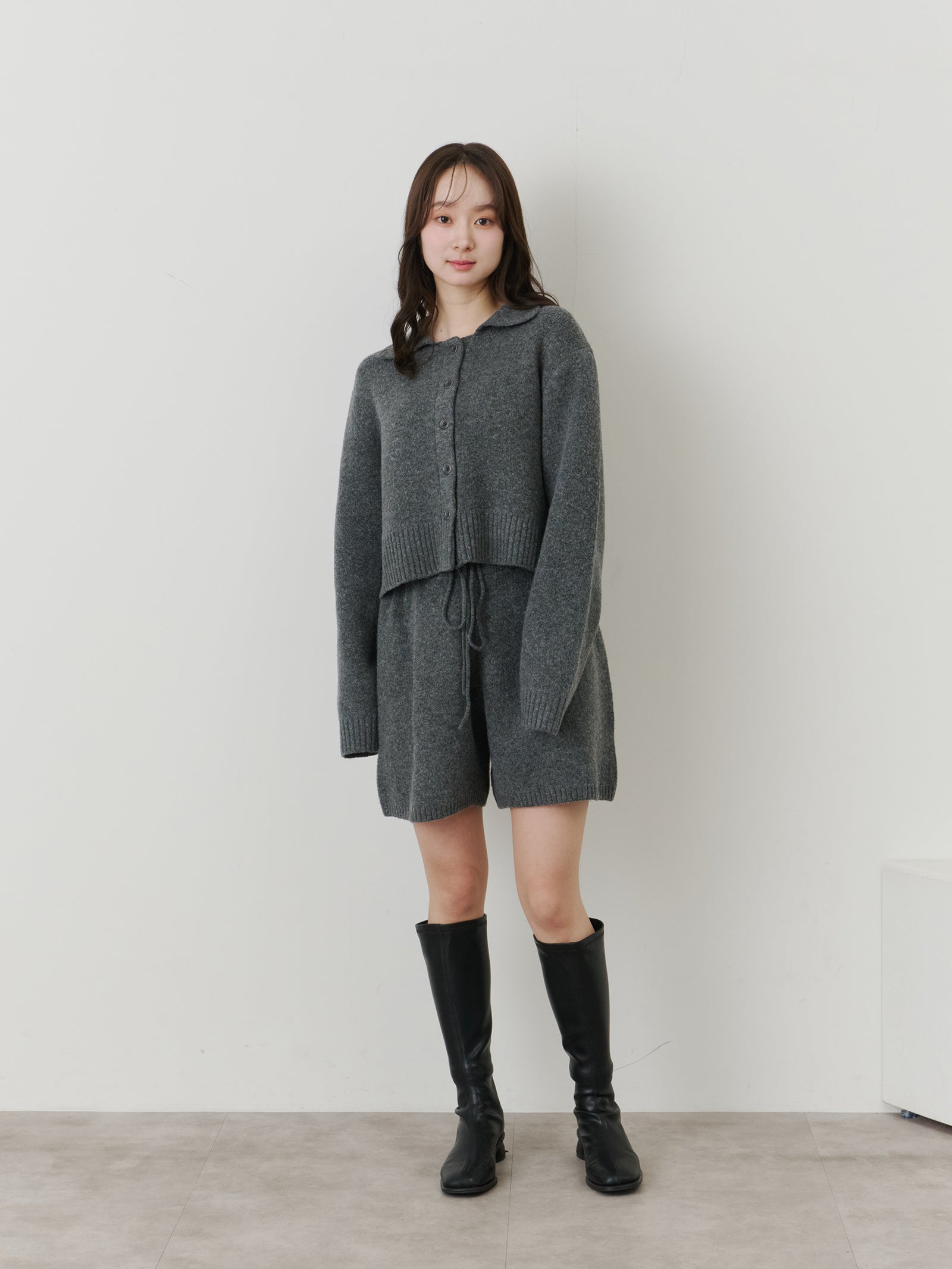 【SET_5%OFF】クロップドニットカーディガン+メランジニットショートパンツ