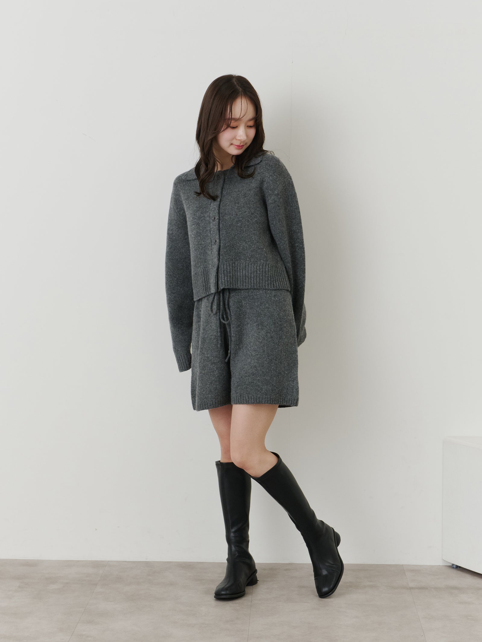 【SET_5%OFF】クロップドニットカーディガン+メランジニットショートパンツ