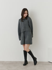 【SET_5%OFF】クロップドニットカーディガン+メランジニットショートパンツ