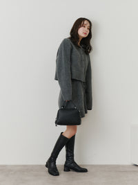 【SET_5%OFF】クロップドニットカーディガン+メランジニットショートパンツ