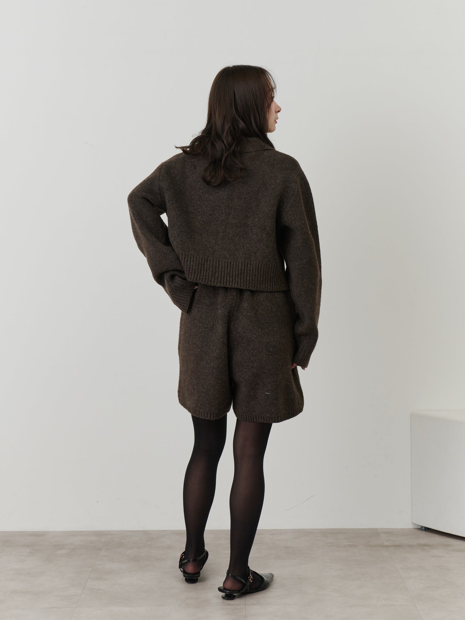 【SET_5%OFF】クロップドニットカーディガン+メランジニットショートパンツ