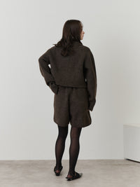 【SET_5%OFF】クロップドニットカーディガン+メランジニットショートパンツ